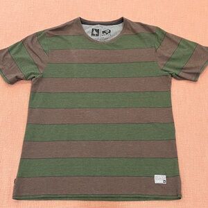 Men's Green & Brown Striped Short Sleeve T-shirt cotton blend